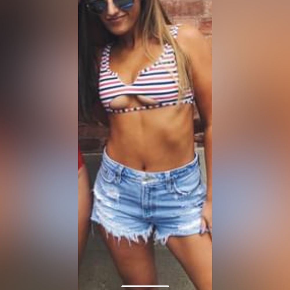 Frankie’s bikinis red white and blue cutout top